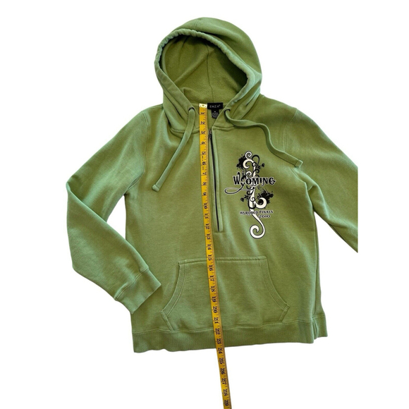 Enza Wyoming Fleece Hoodie Womens Medium 3/4 Zip Hand Warmer Green Rodeo Finals - Picture 3 of 8
